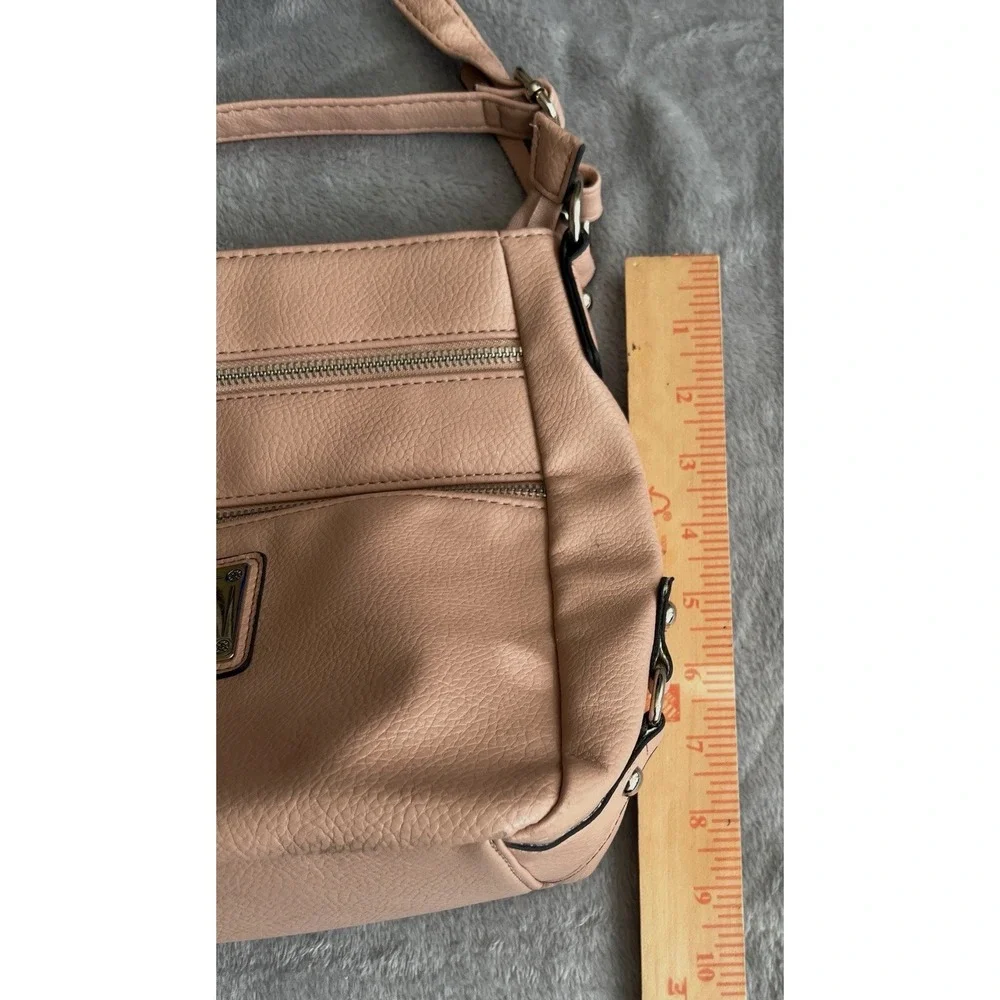 Nicole By NICOLE MILLER Leather Crossbody Handbag Three Zip Pockets Purse Pink